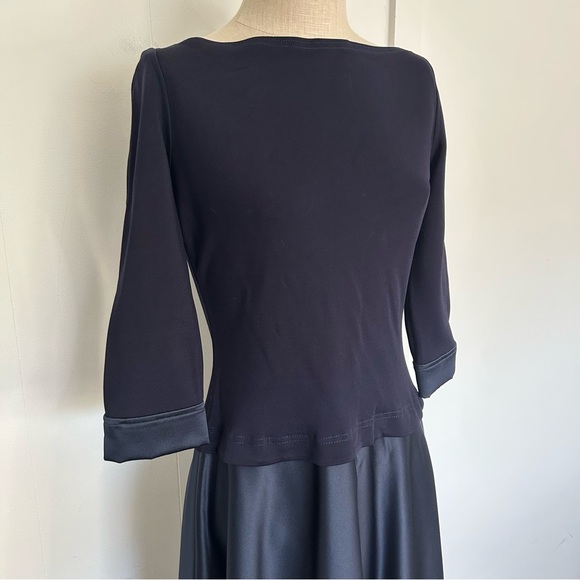 Tadashi Shoji Navy Satin Skirt‎ Boatneck Long Gown Size 10 - Picture 4 of 7